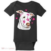 Cute Pitbull Dog Love And Hearts Funny I Love PitBull Dogs Baby Bodysuit thumb 0