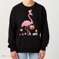 Cool Pretty Easter Gift Flamingo With Easter Basket Gift Women's Sweatshirt thumb 0