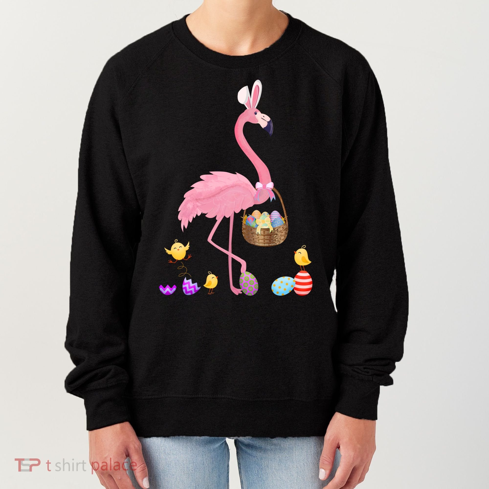 Cool Pretty Easter Gift Flamingo With Easter Basket Gift Women's Sweatshirt