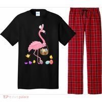 Cool Pretty Easter Gift Flamingo With Easter Basket Gift Pajama Set thumb 0
