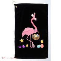 Cool Pretty Easter Gift Flamingo With Easter Basket Gift Golf Towel thumb 0