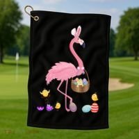Cool Pretty Easter Gift Flamingo With Easter Basket Gift Golf Towel thumb 1