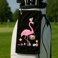 Cool Pretty Easter Gift Flamingo With Easter Basket Gift Golf Towel thumb 2