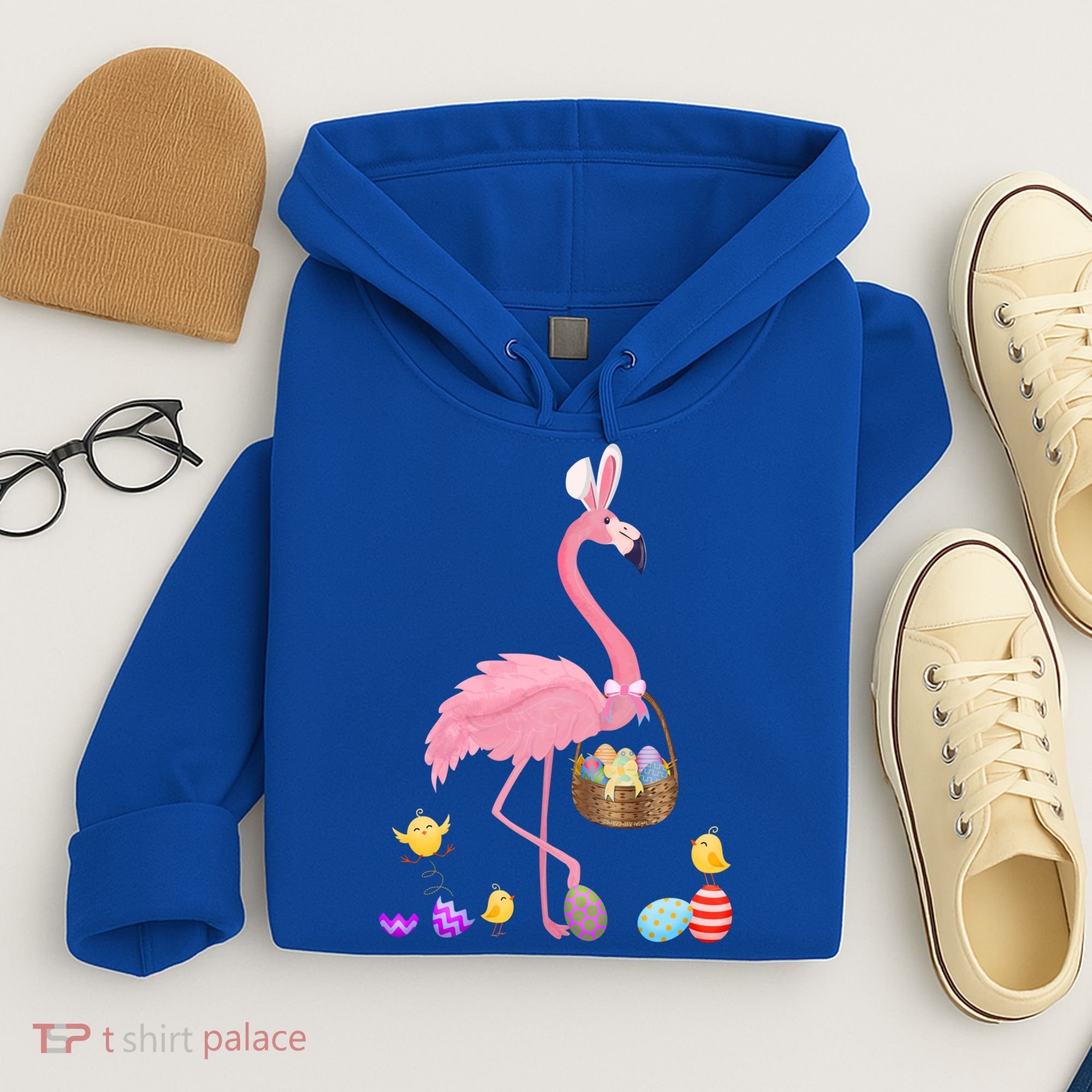 Cool Pretty Easter Gift Flamingo With Easter Basket Gift Hoodie