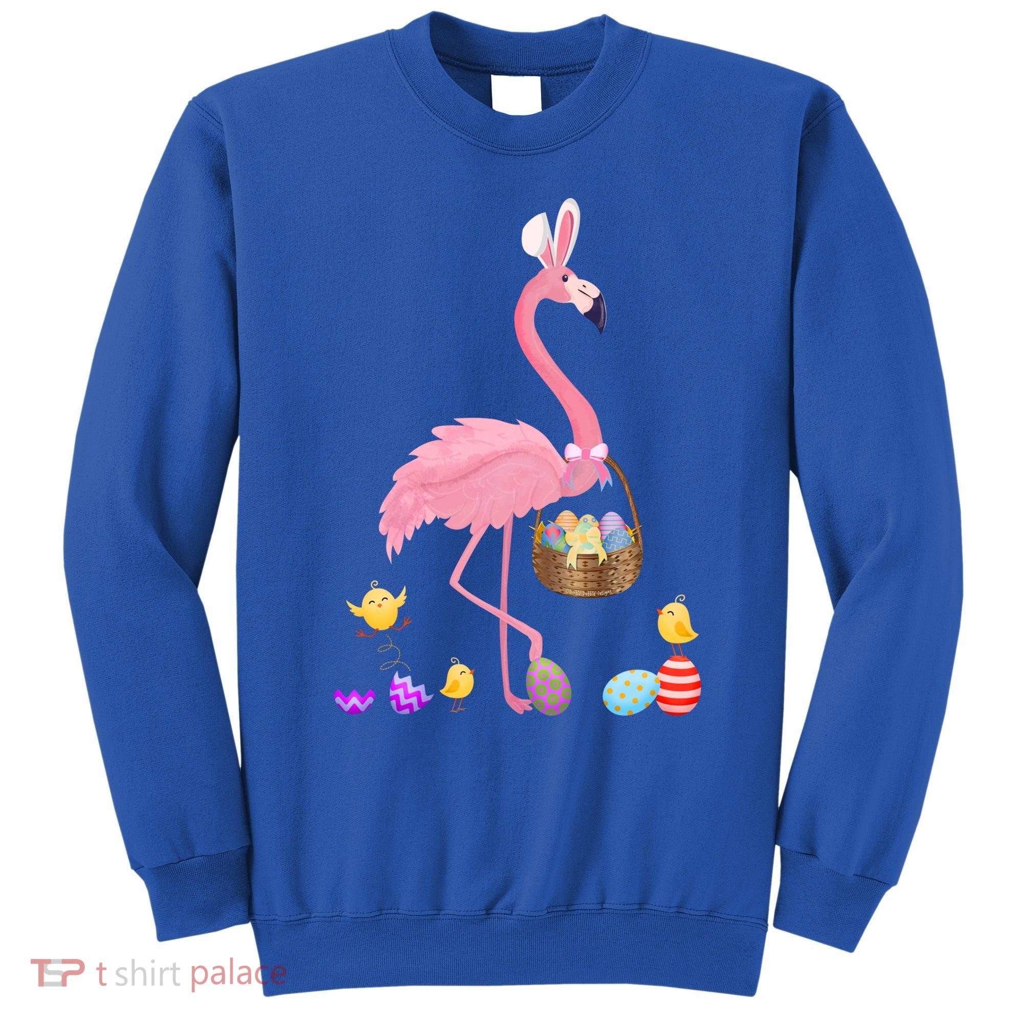 Cool Pretty Easter Gift Flamingo With Easter Basket Gift Sweatshirt