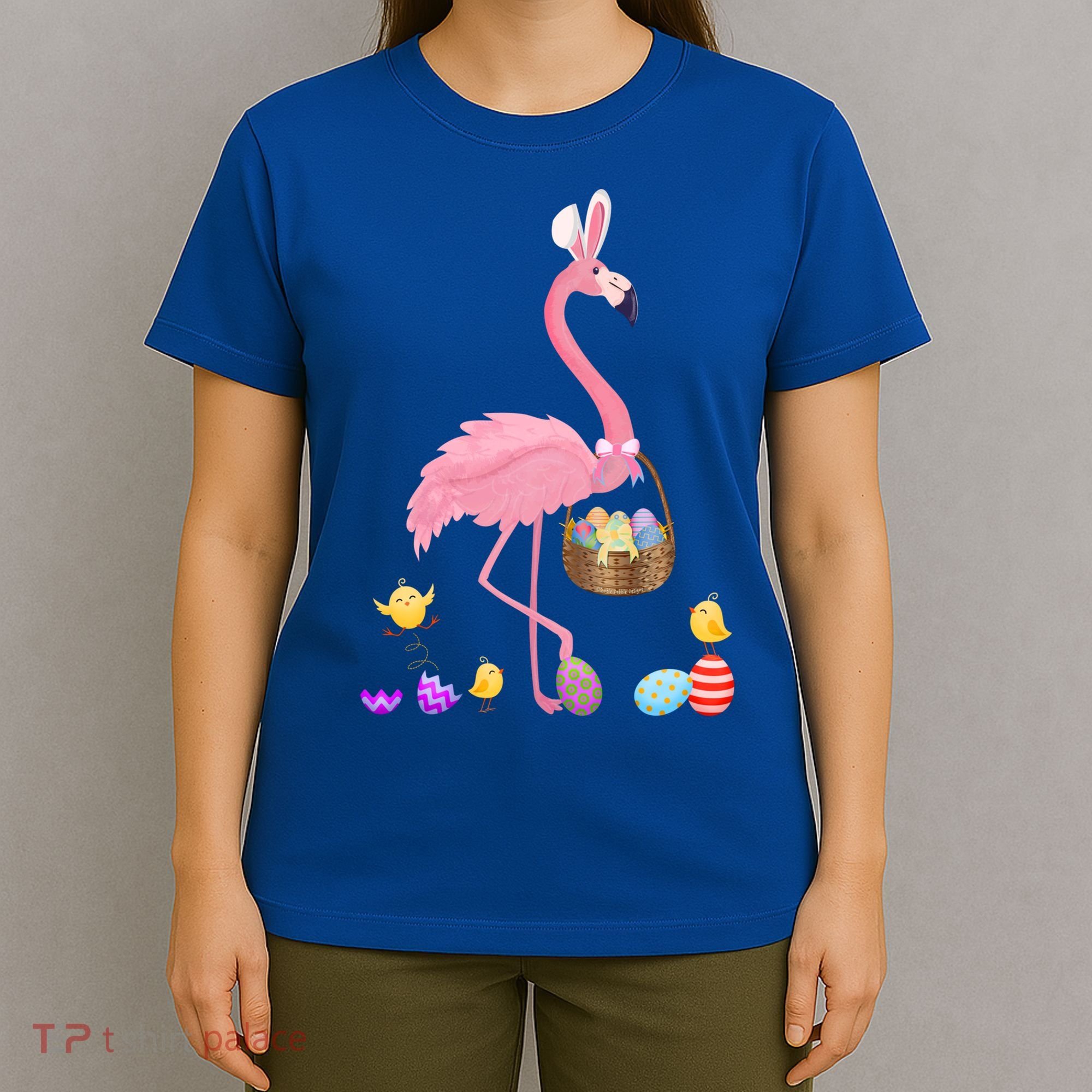 Cool Pretty Easter Gift Flamingo With Easter Basket Gift T-Shirt