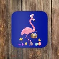Cool Pretty Easter Gift Flamingo With Easter Basket Gift Coaster thumb 0