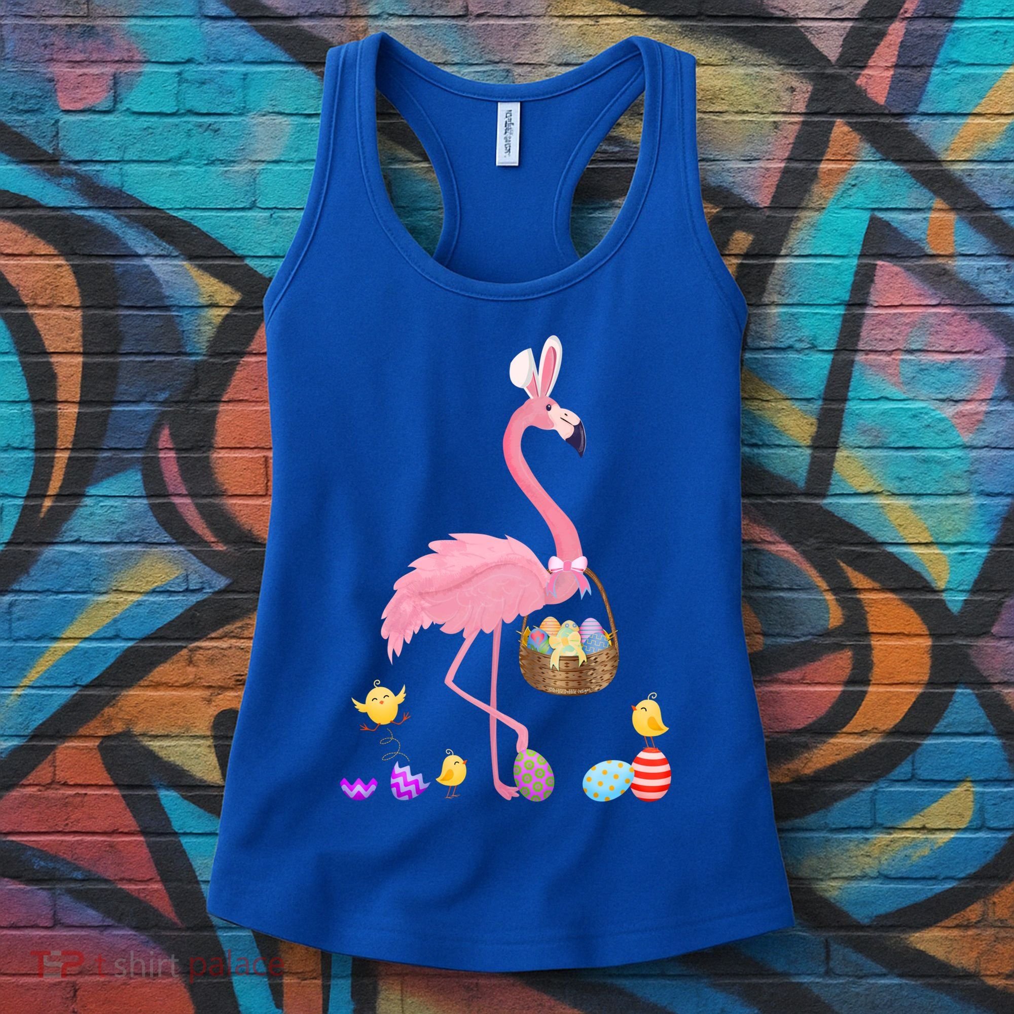 Cool Pretty Easter Gift Flamingo With Easter Basket Gift Women's Tank Top