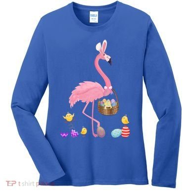 Cool Pretty Easter Gift Flamingo With Easter Basket Gift Women's Long Sleeve Shirt