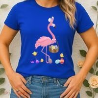 Cool Pretty Easter Gift Flamingo With Easter Basket Gift Women's T-Shirt thumb 2