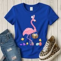 Cool Pretty Easter Gift Flamingo With Easter Basket Gift Women's T-Shirt thumb 3