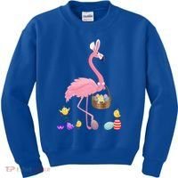Cool Pretty Easter Gift Flamingo With Easter Basket Gift Kids Sweatshirt thumb 0