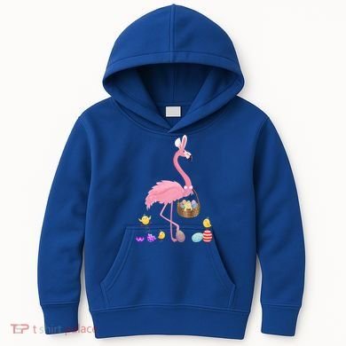 Cool Pretty Easter Gift Flamingo With Easter Basket Gift Kids Hoodie
