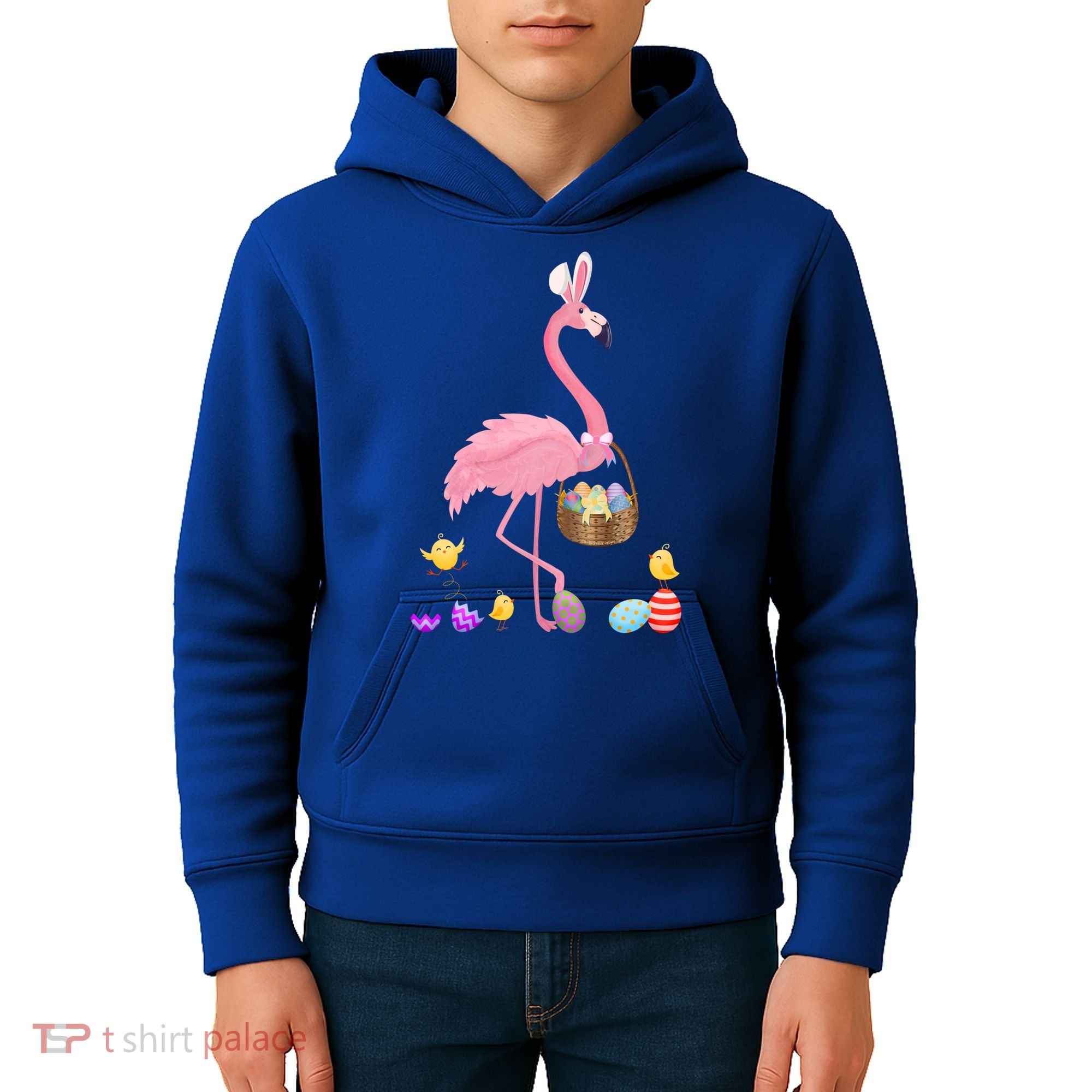 Cool Pretty Easter Gift Flamingo With Easter Basket Gift Kids Hoodie