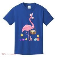 Cool Pretty Easter Gift Flamingo With Easter Basket Gift Kids T-Shirt thumb 0