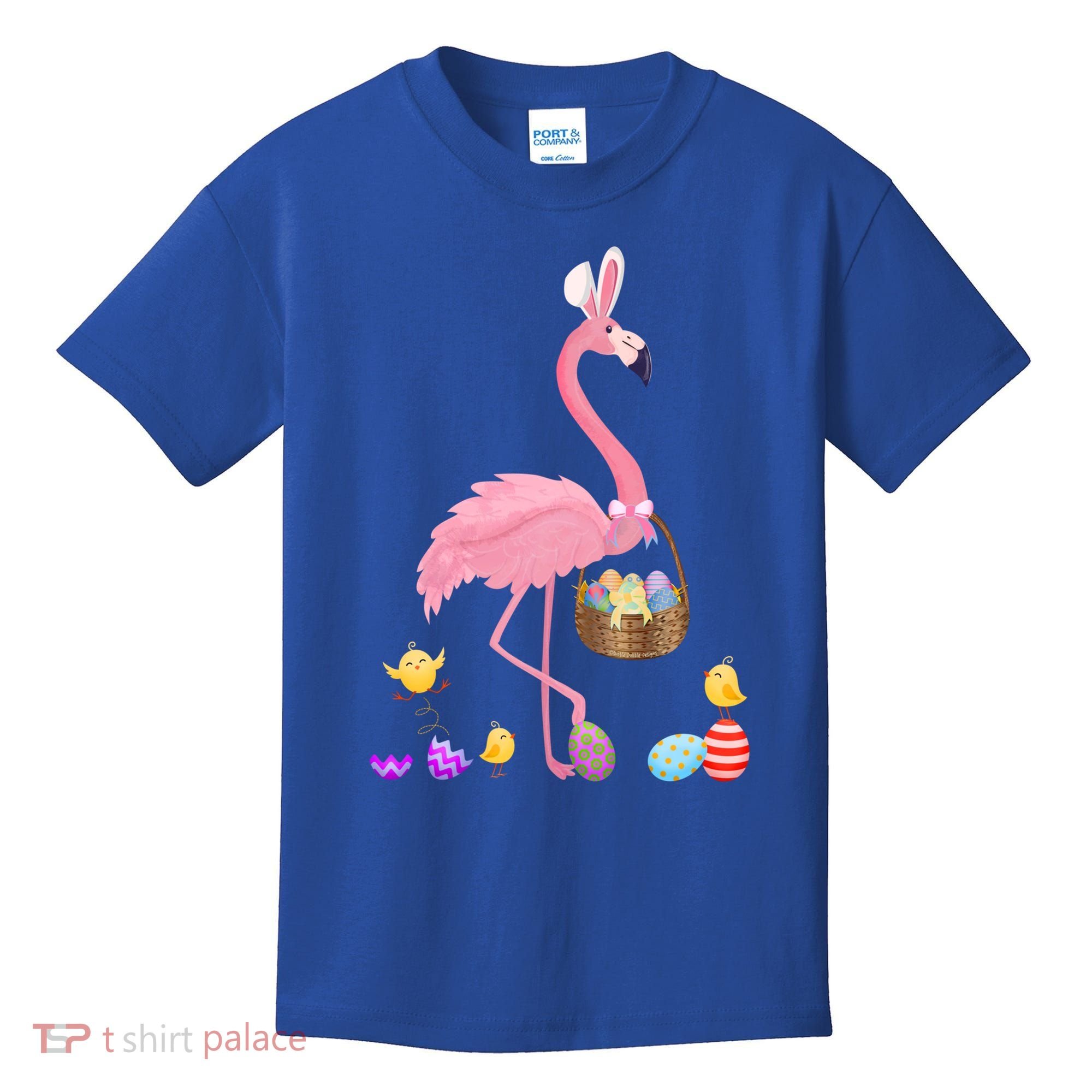 Cool Pretty Easter Gift Flamingo With Easter Basket Gift Kids T-Shirt