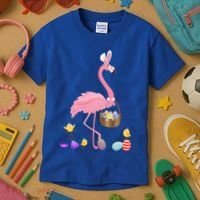 Cool Pretty Easter Gift Flamingo With Easter Basket Gift Kids T-Shirt thumb 3