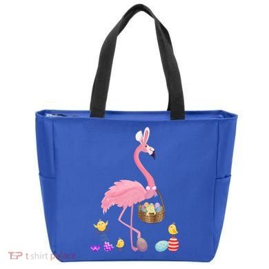 Cool Pretty Easter Gift Flamingo With Easter Basket Gift Tote Bag