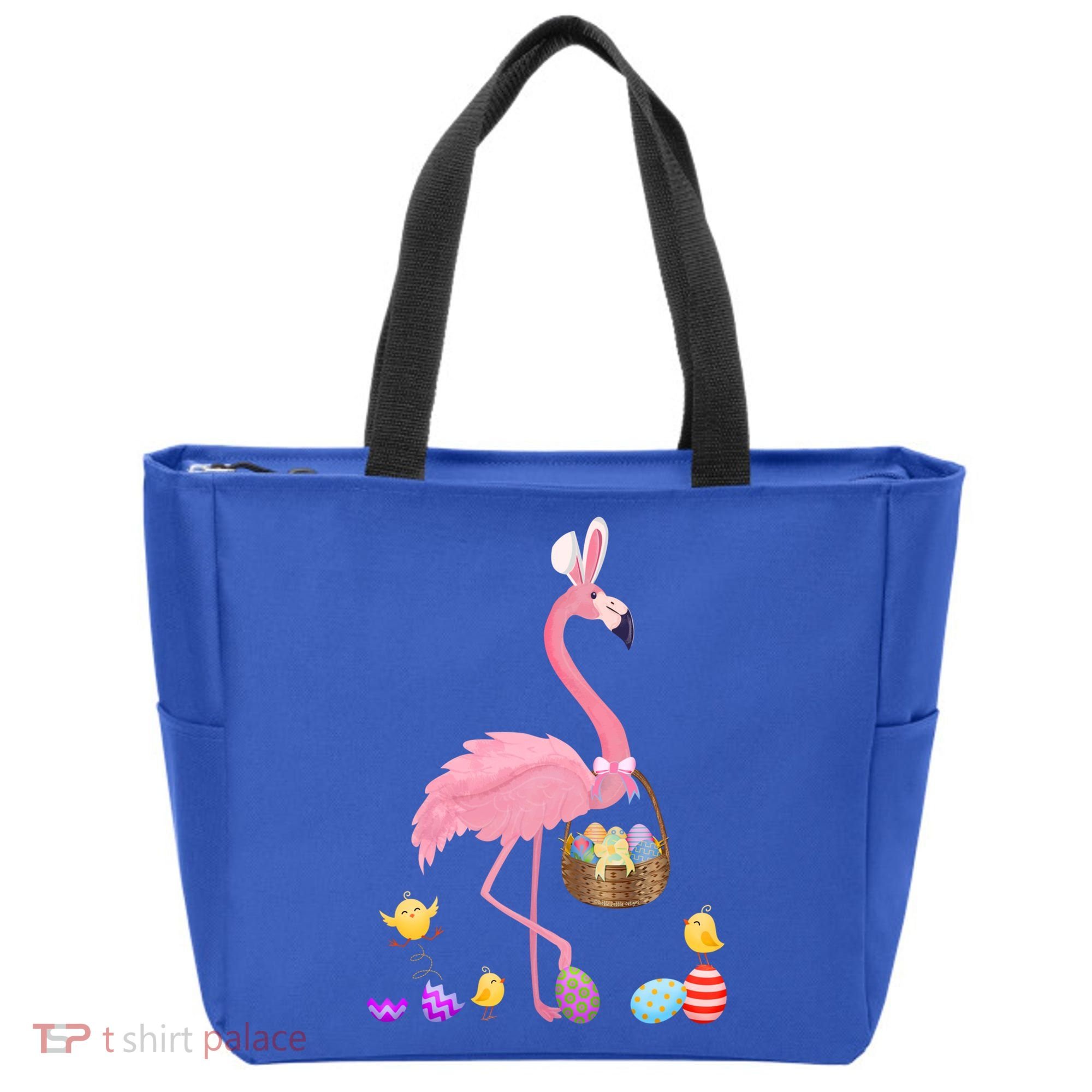 Cool Pretty Easter Gift Flamingo With Easter Basket Gift Tote Bag