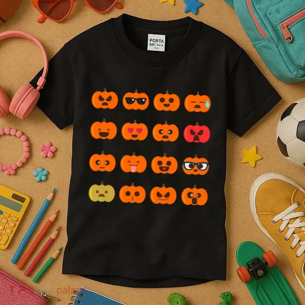 Cute Pumpkin Emoji Kids T-Shirt