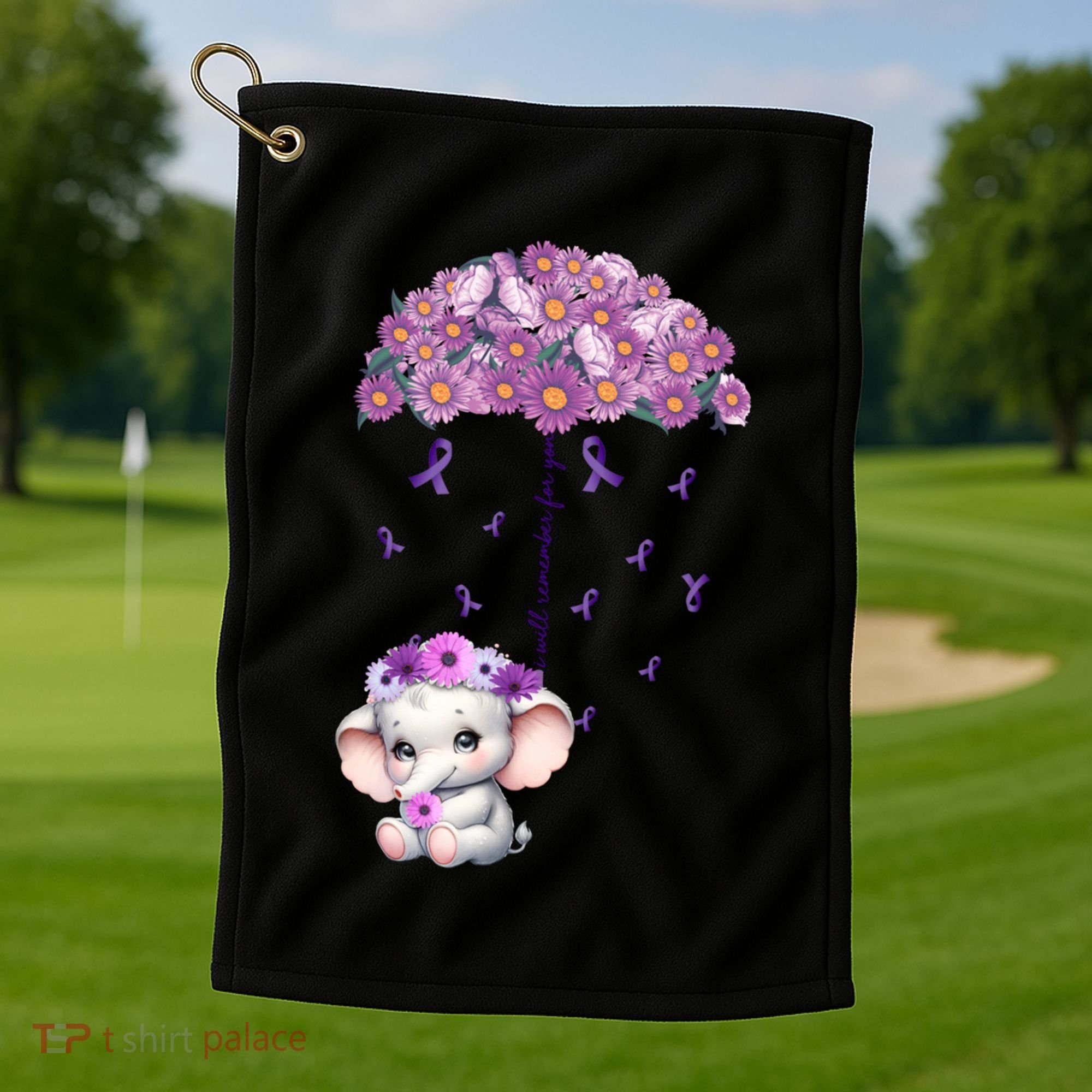 Cute Purple Elephant AlzheimerS Awareness I Will Remember Gift Golf Towel