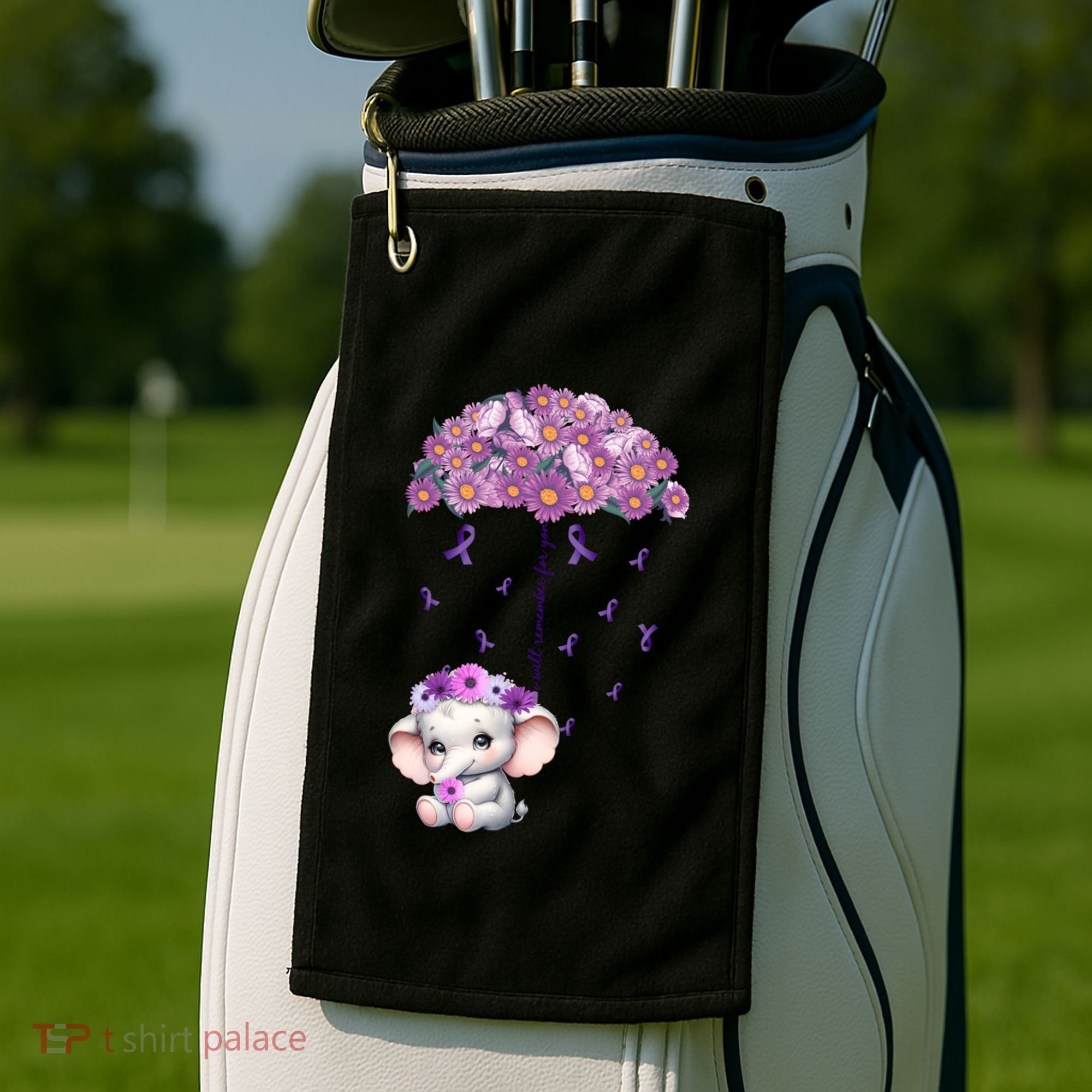 Cute Purple Elephant AlzheimerS Awareness I Will Remember Gift Golf Towel