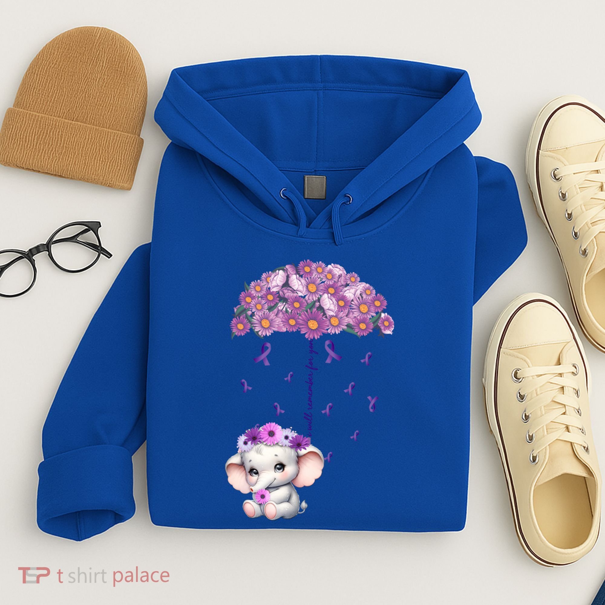 Cute Purple Elephant AlzheimerS Awareness I Will Remember Gift Hoodie