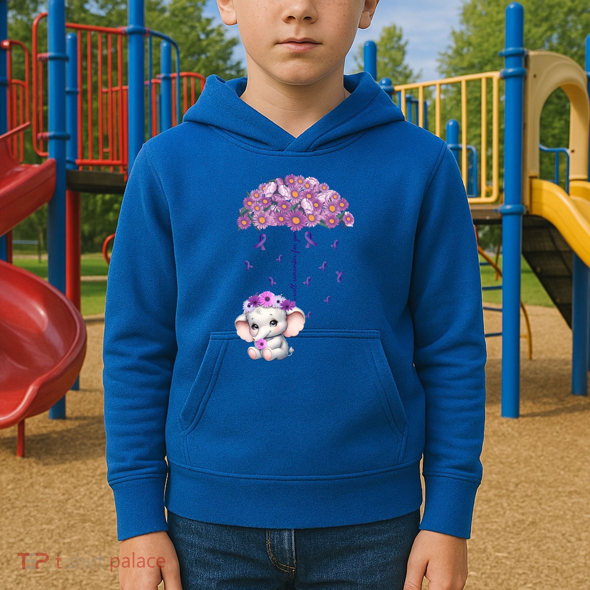 Cute Purple Elephant AlzheimerS Awareness I Will Remember Gift Kids Hoodie