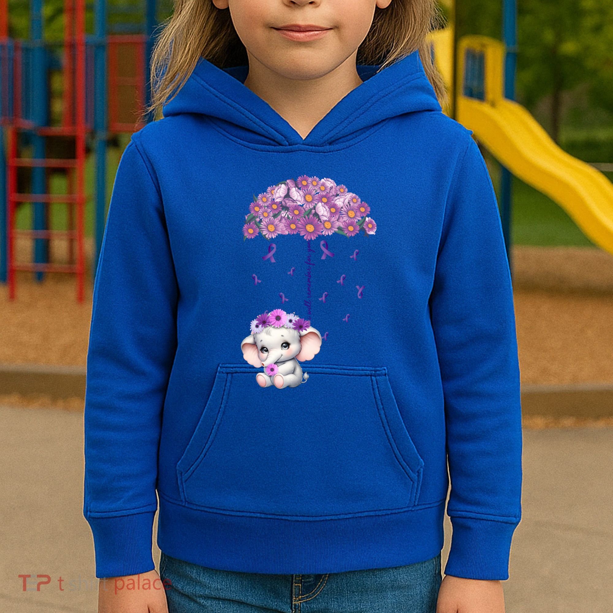 Cute Purple Elephant AlzheimerS Awareness I Will Remember Gift Kids Hoodie