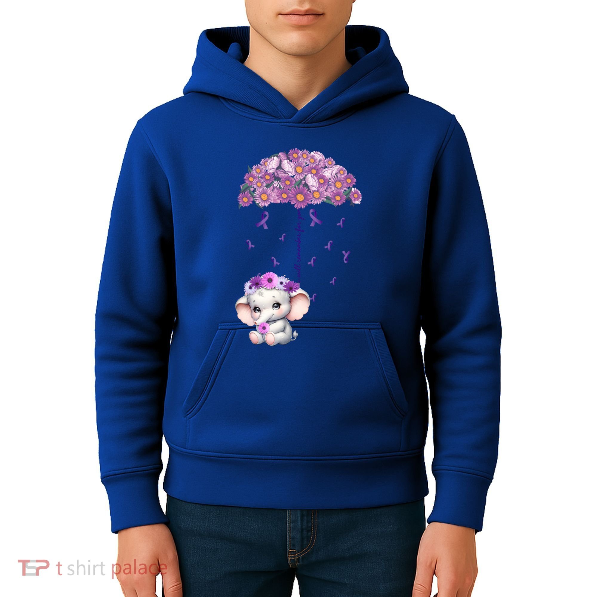 Cute Purple Elephant AlzheimerS Awareness I Will Remember Gift Kids Hoodie