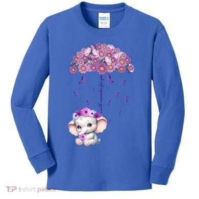 Cute Purple Elephant AlzheimerS Awareness I Will Remember Gift Kids Long Sleeve Shirt