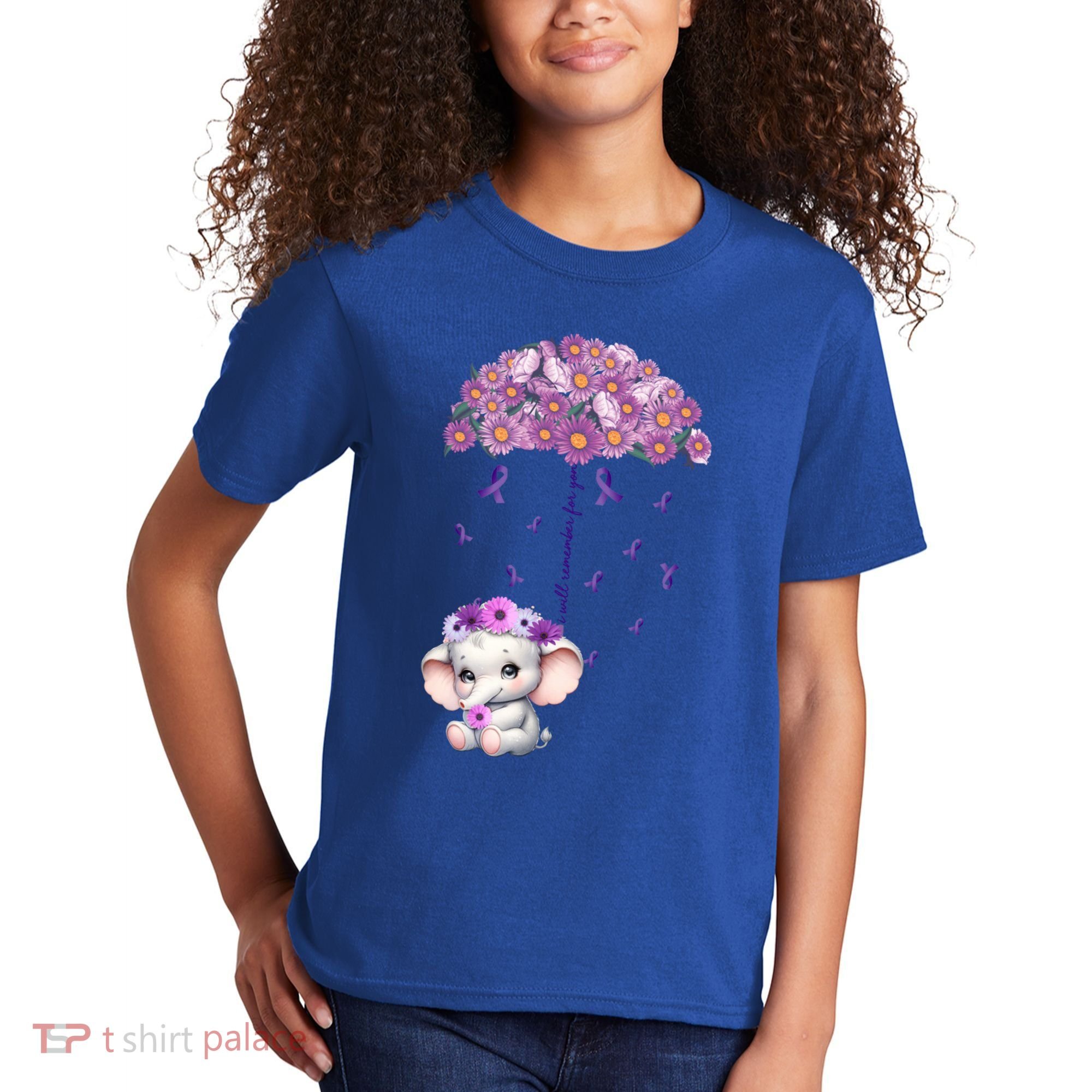 Cute Purple Elephant AlzheimerS Awareness I Will Remember Gift Kids T-Shirt