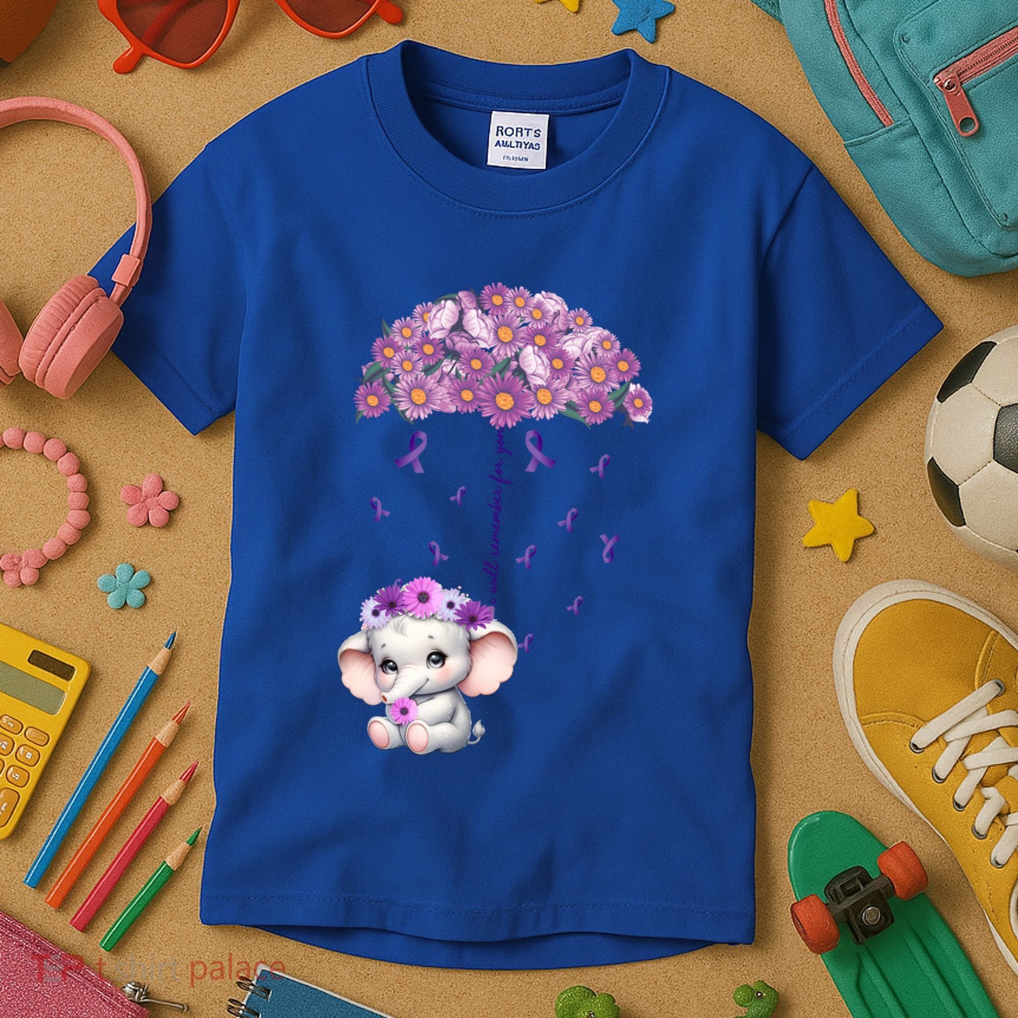 Cute Purple Elephant AlzheimerS Awareness I Will Remember Gift Kids T-Shirt