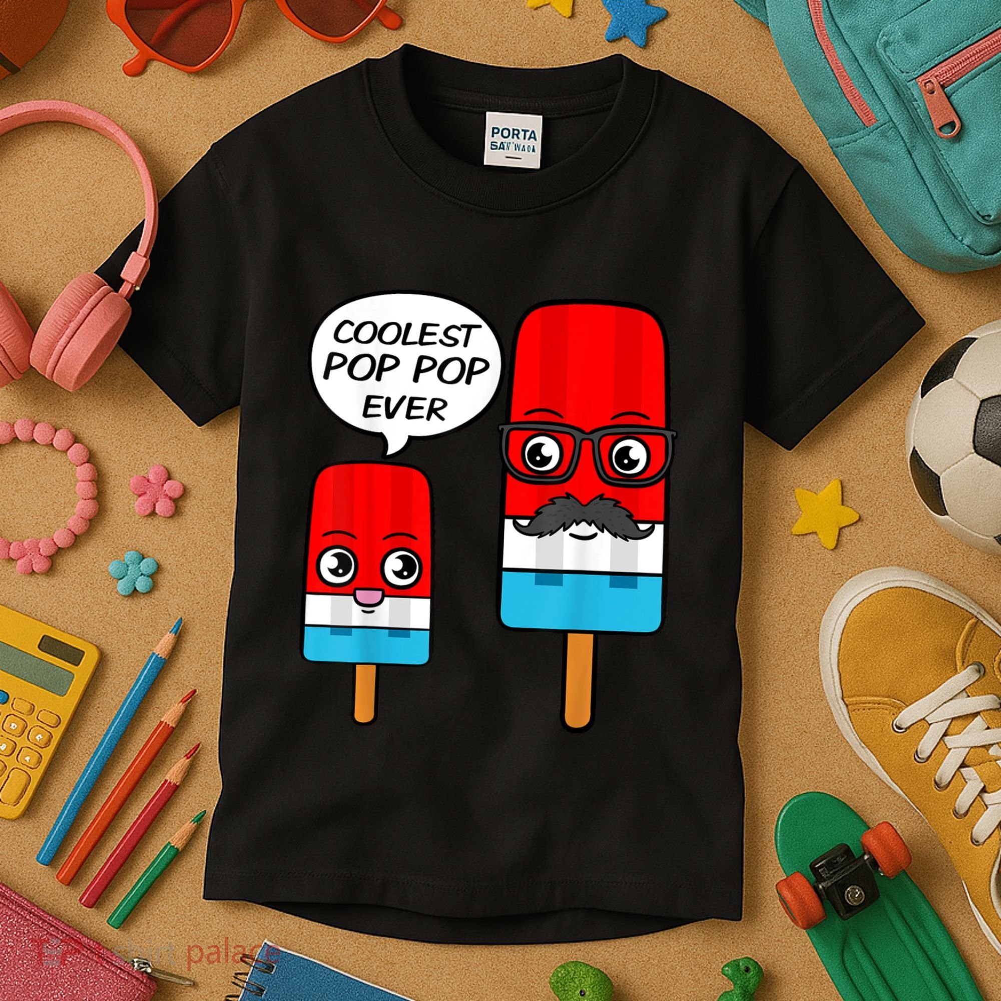 Coolest Pop Ever Popsicle Funny Retro Bomb Fathers Day Gift Kids T-Shirt