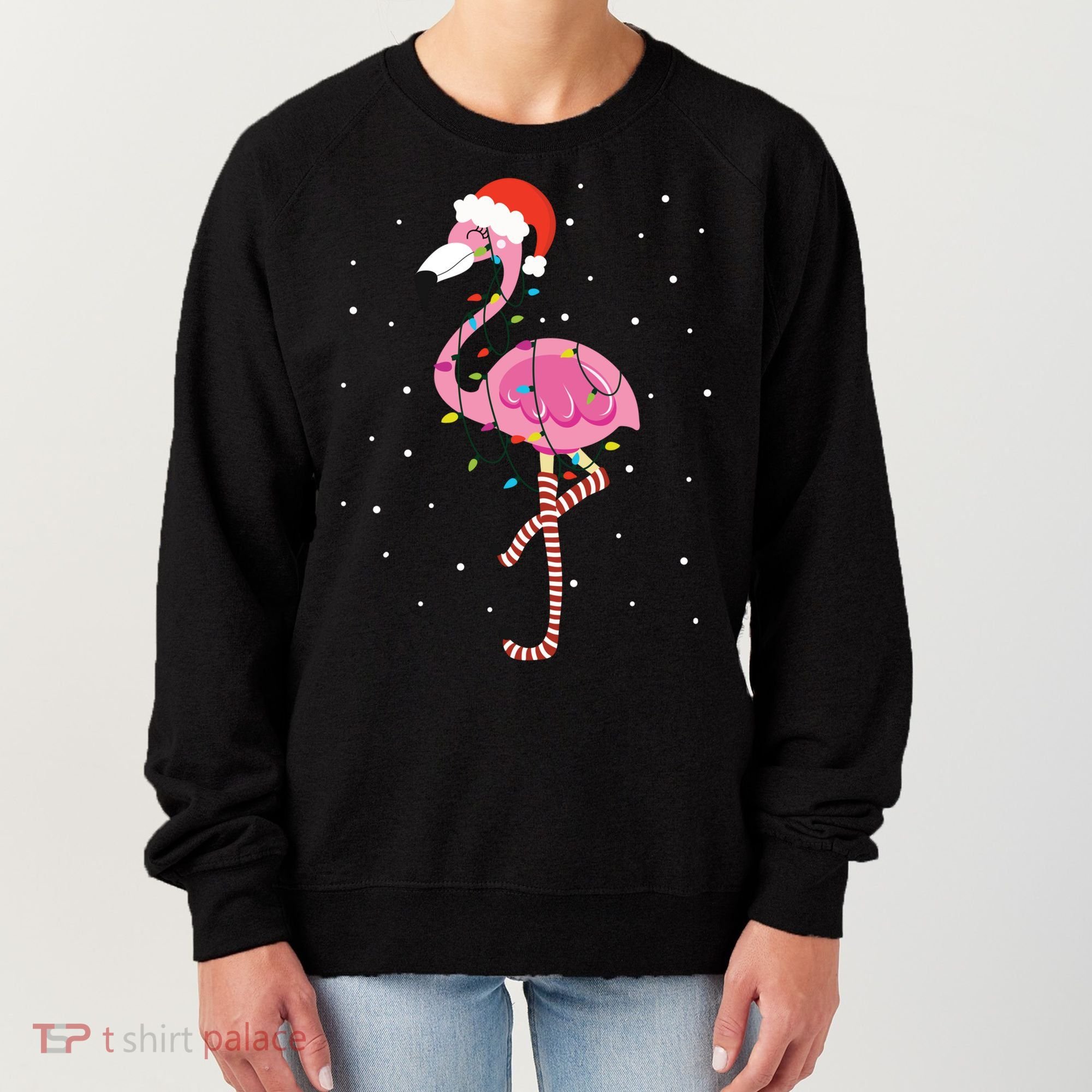 Cute Pink Flamingo Christmas Lights Santa Hat Meaningful Gift Women's Sweatshirt