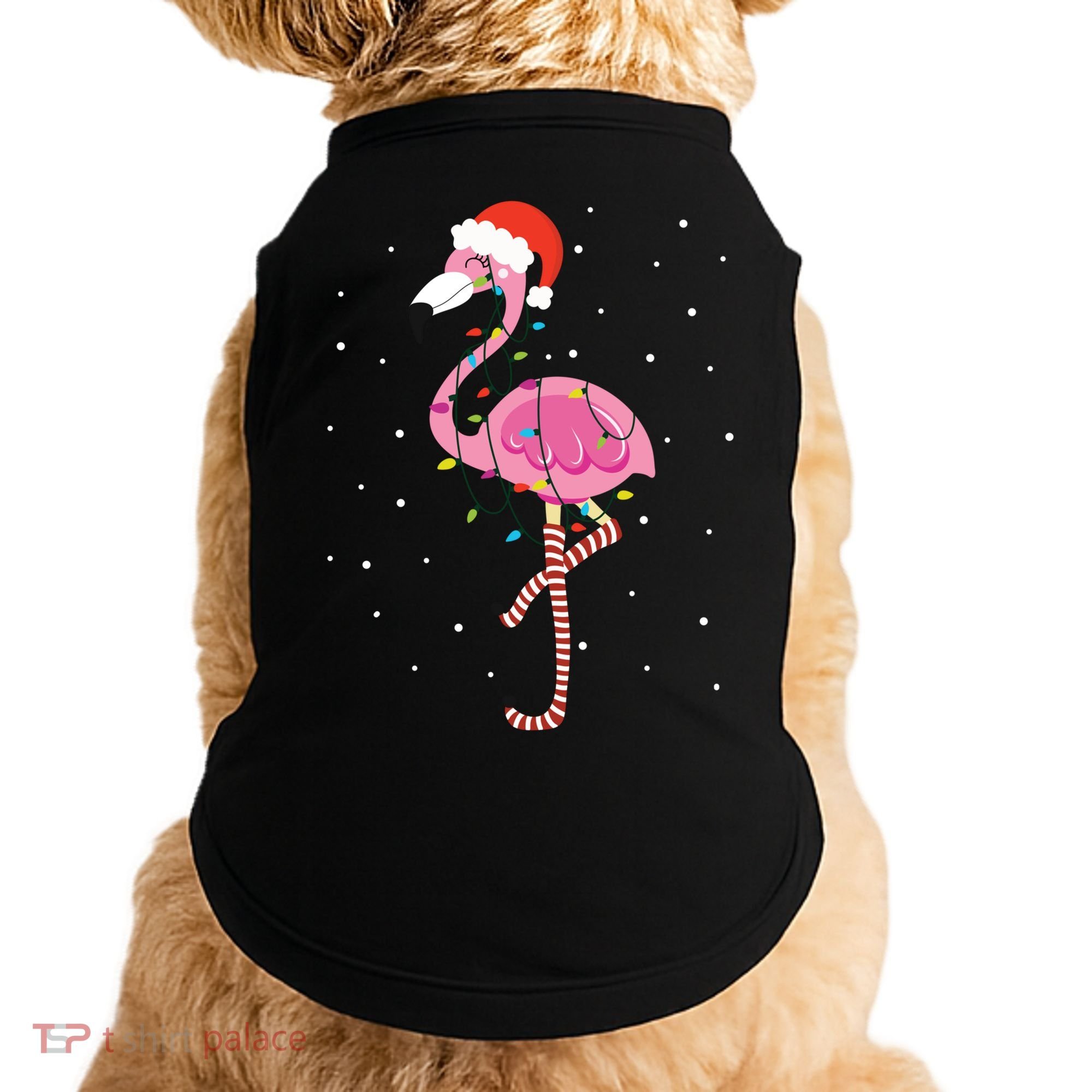 Cute Pink Flamingo Christmas Lights Santa Hat Meaningful Gift Doggie Tank