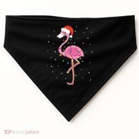 Cute Pink Flamingo Christmas Lights Santa Hat Meaningful Gift USA-Made Doggie Bandana thumb 0