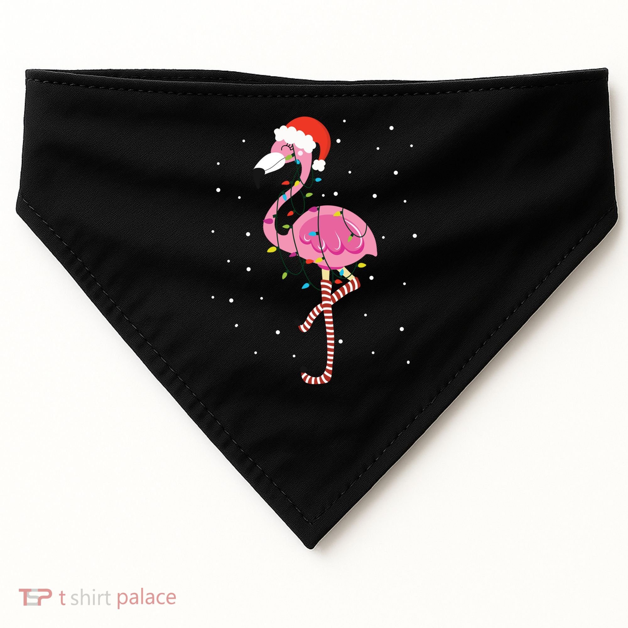 Cute Pink Flamingo Christmas Lights Santa Hat Meaningful Gift USA-Made Doggie Bandana