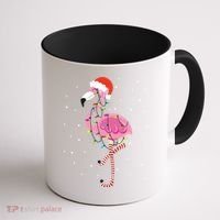 Cute Pink Flamingo Christmas Lights Santa Hat Meaningful Gift Coffee Mug thumb 1