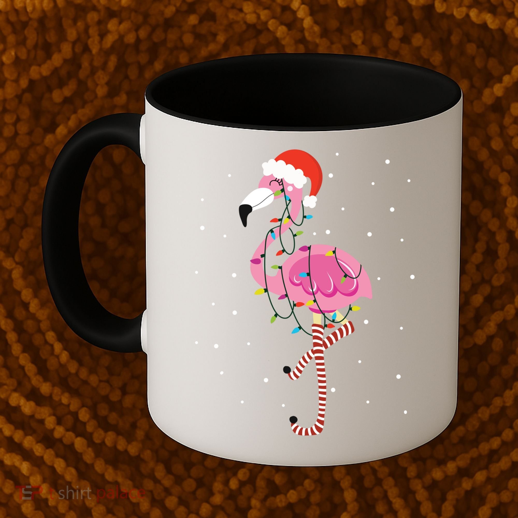 Cute Pink Flamingo Christmas Lights Santa Hat Meaningful Gift Coffee Mug