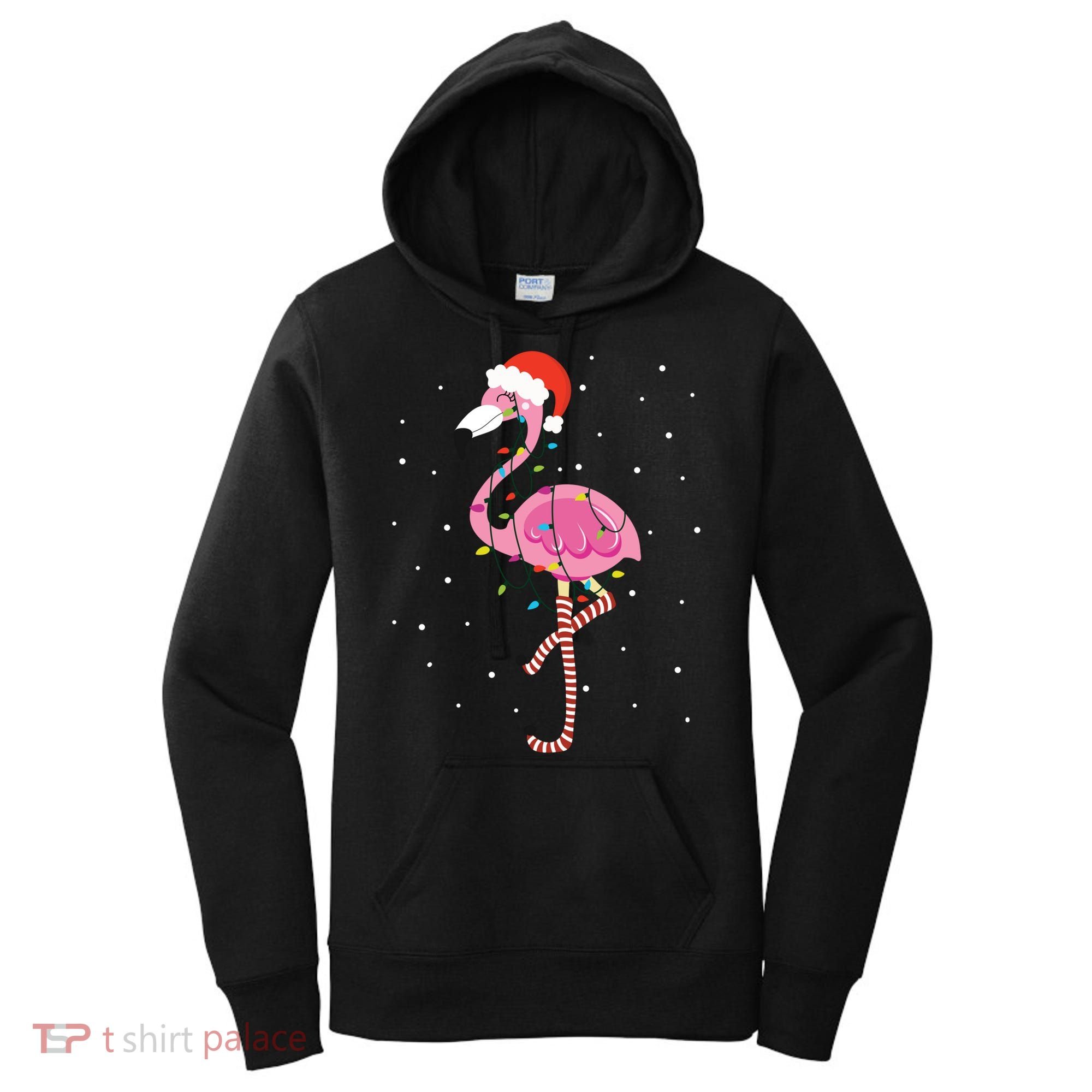 Cute Pink Flamingo Christmas Lights Santa Hat Meaningful Gift Women's Hoodie