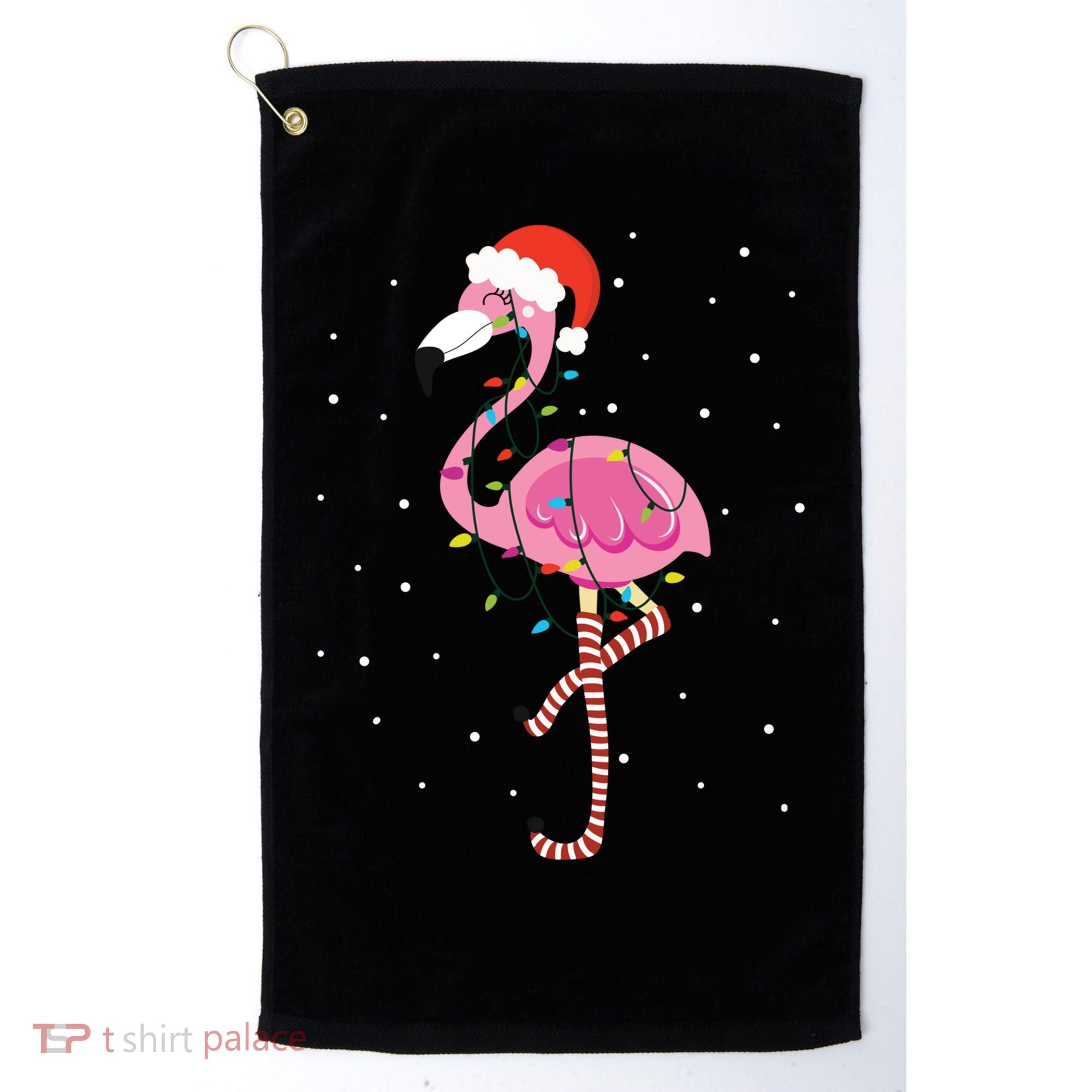 Cute Pink Flamingo Christmas Lights Santa Hat Meaningful Gift Golf Towel