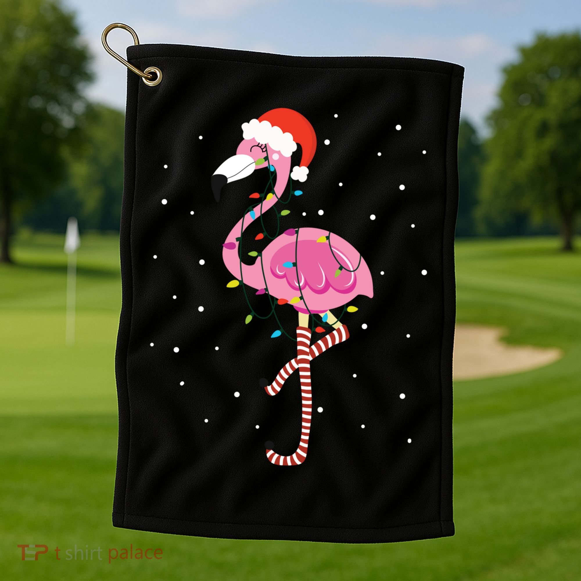 Cute Pink Flamingo Christmas Lights Santa Hat Meaningful Gift Golf Towel
