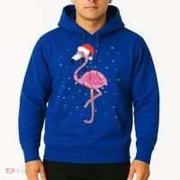 Cute Pink Flamingo Christmas Lights Santa Hat Meaningful Gift Hoodie thumb 2