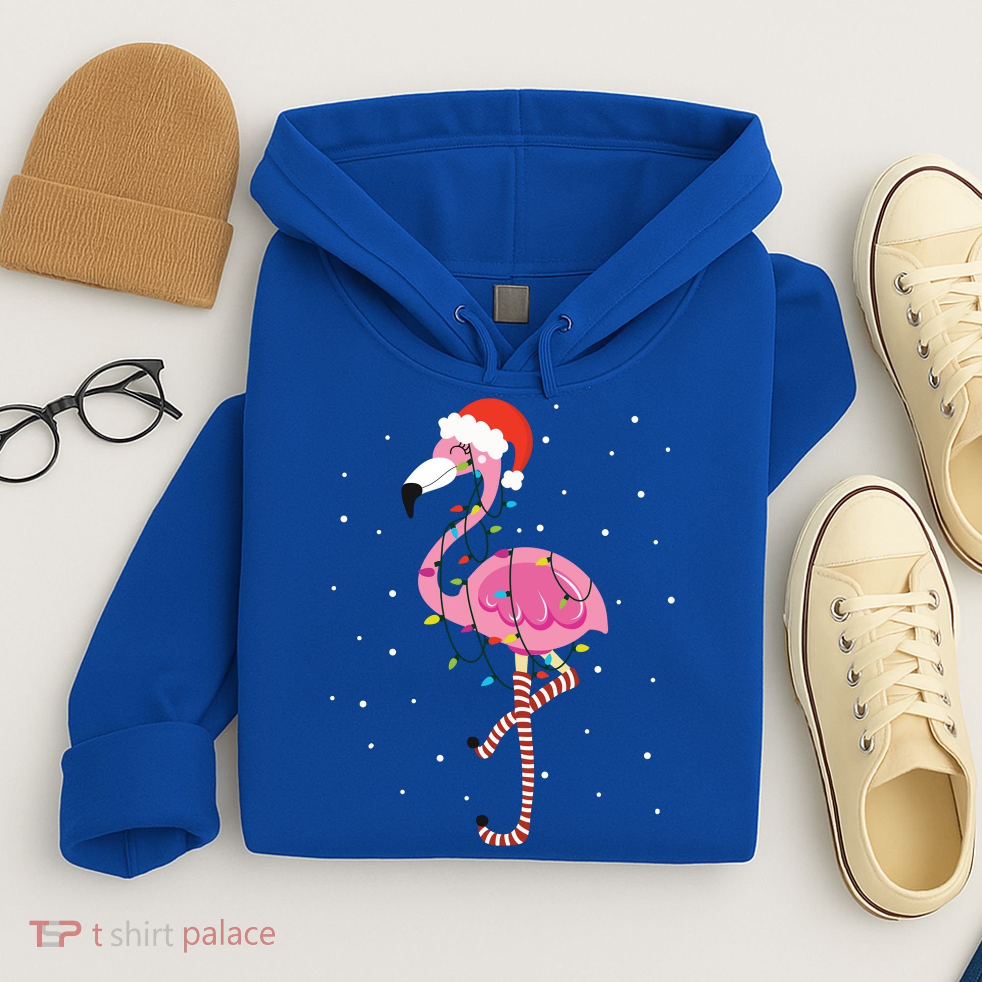 Cute Pink Flamingo Christmas Lights Santa Hat Meaningful Gift Hoodie