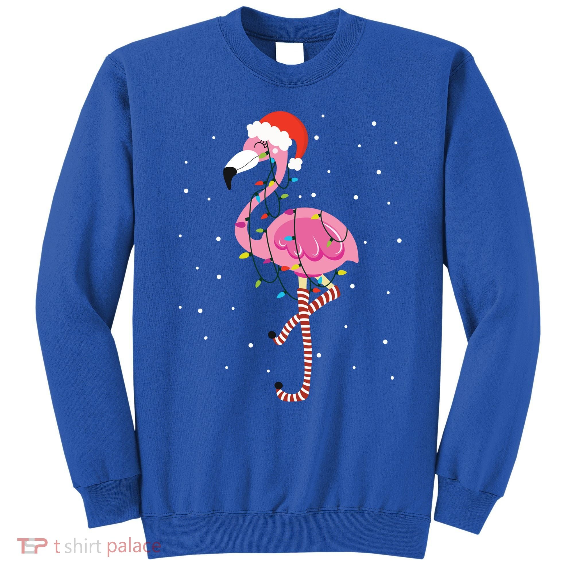 Cute Pink Flamingo Christmas Lights Santa Hat Meaningful Gift Sweatshirt