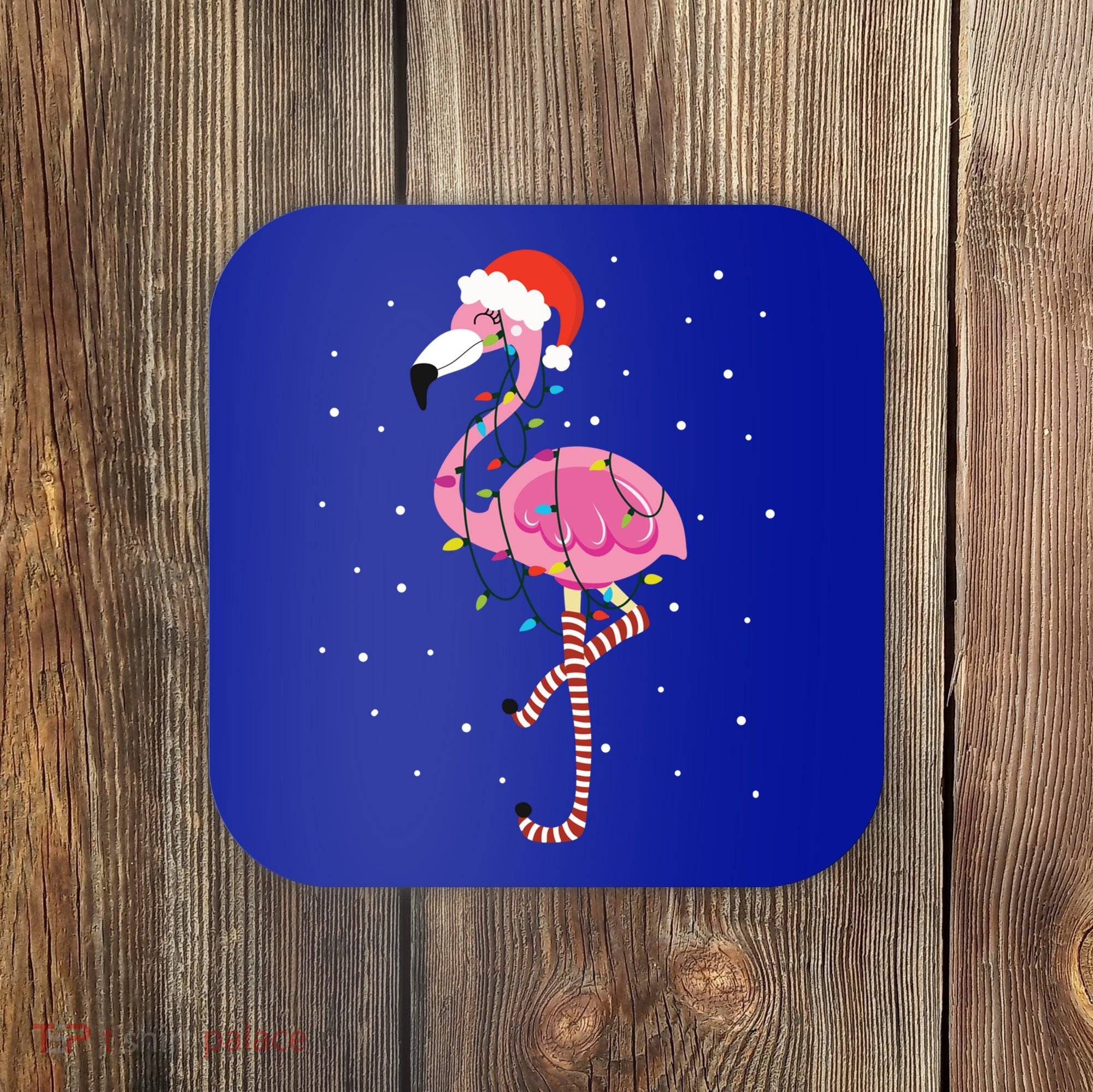 Cute Pink Flamingo Christmas Lights Santa Hat Meaningful Gift Coaster