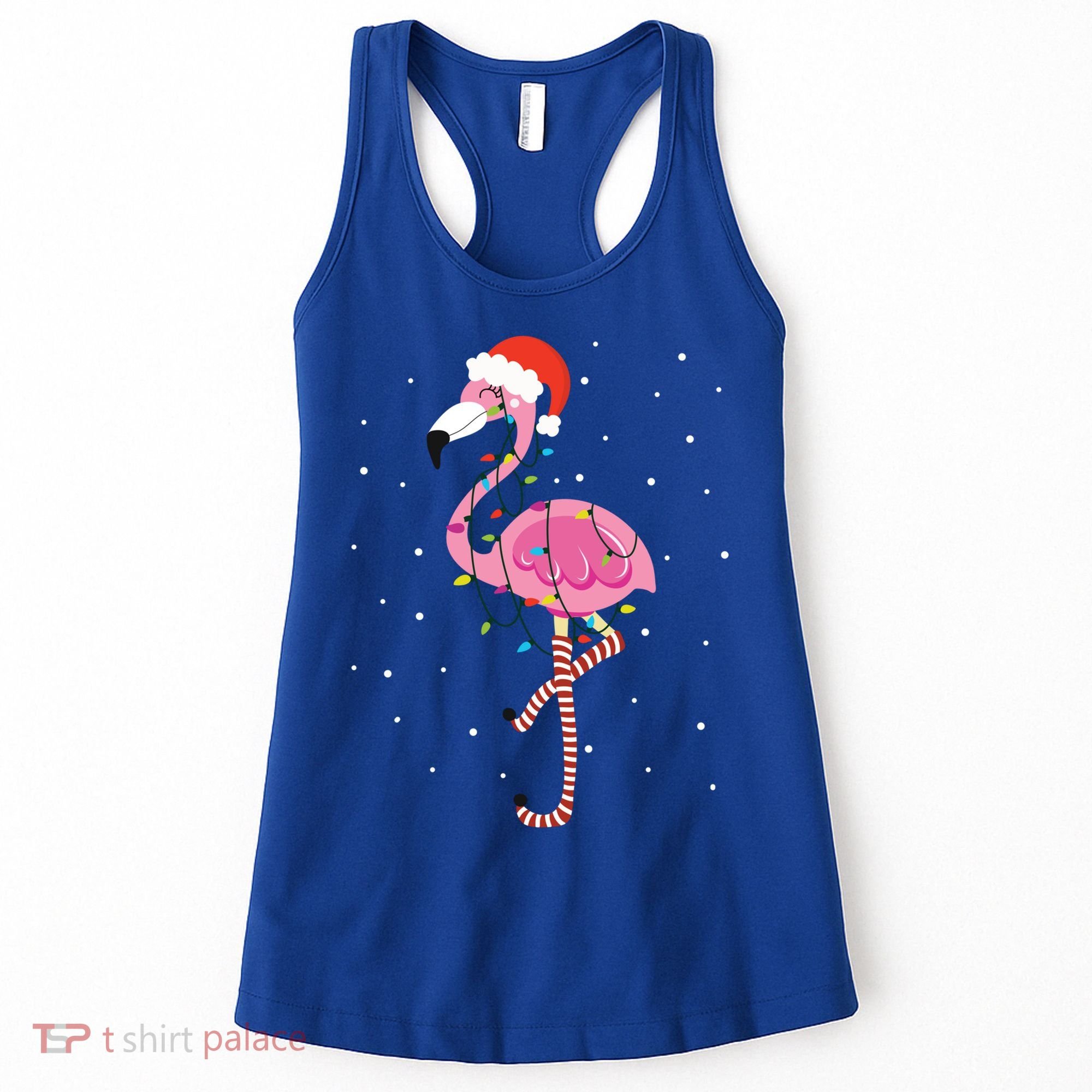 Cute Pink Flamingo Christmas Lights Santa Hat Meaningful Gift Women's Tank Top