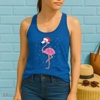 Cute Pink Flamingo Christmas Lights Santa Hat Meaningful Gift Women's Tank Top thumb 2