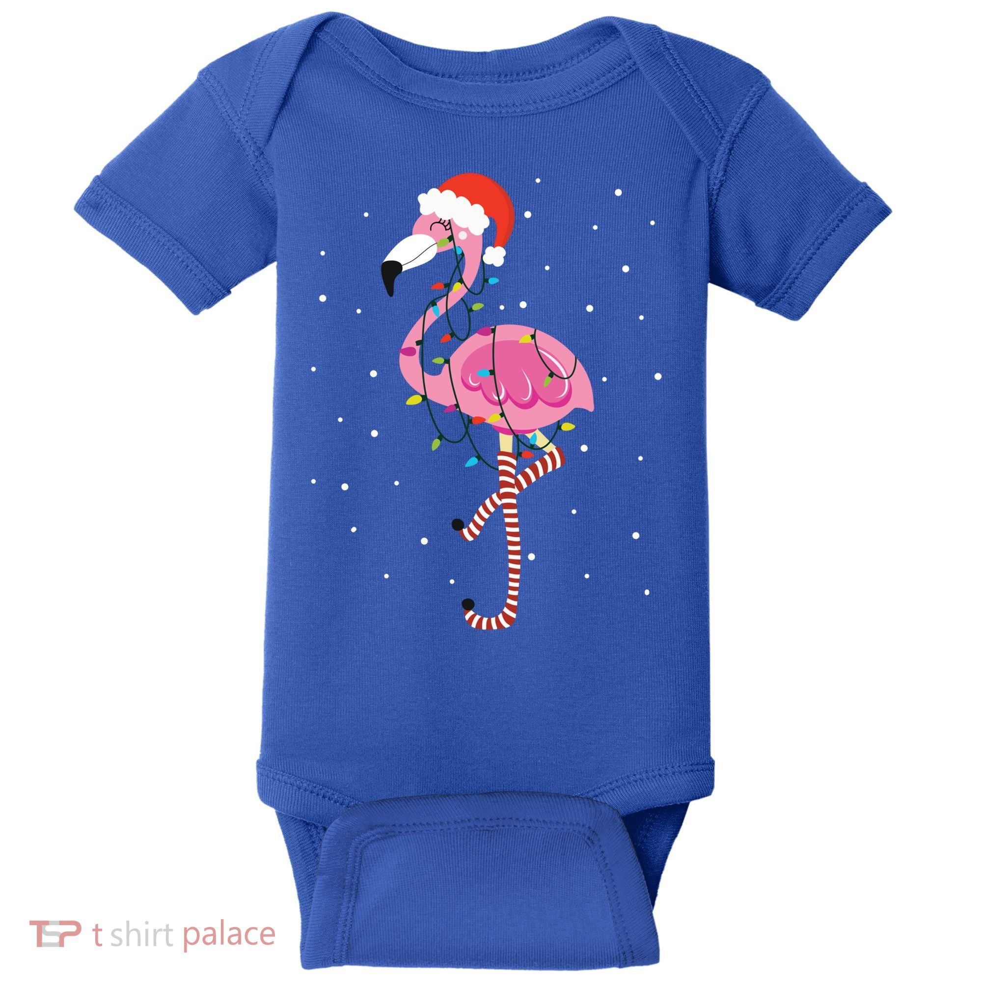 Cute Pink Flamingo Christmas Lights Santa Hat Meaningful Gift Baby Bodysuit